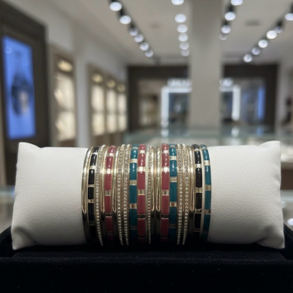 🆕 Colorful Enamel & Crystal Statement Multicolor Bangle Set/Stack - Picture 2 of 4